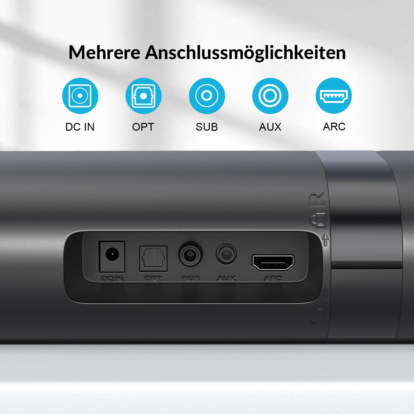 Soundbar mit Subwoofer für TV Geräte, 2-in-1 abnehmbare Sound bar, 120W, kräftiger Bass, 3 Modi, kompatibel mit Bluetooth 5.3/ARC/Opt/AUX für TV, PC, Gaming, Beamer 1 Pcs (Schwarz)