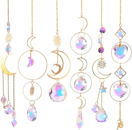 Miniatura 9 de 6 piezas de cristales coloridos atrapasoles colgante con cadena colgante, bolas de cristal para ventana, hogar, jardín, Navidad, fiesta, decoración