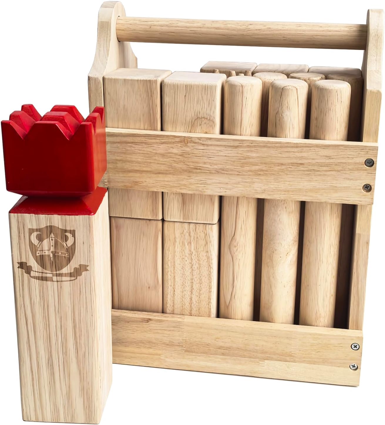 Kubb Game Set - Hardwood Viking Games with Rubber Wood Crate - KUBB Throwing Outdoor Games