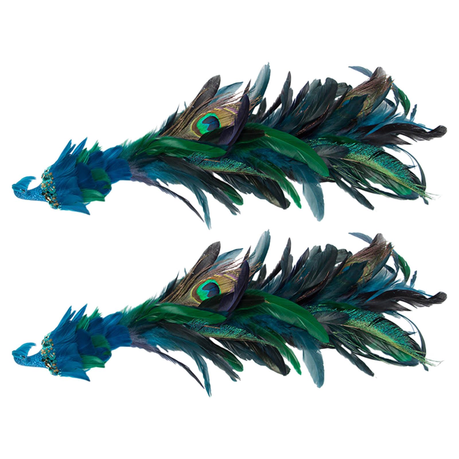 Yhplxyuus 2-Pieces Simulate Long Tail Blue Peacocks Christmas Tree Ornament Set Natural Feather Decorations Christmas Party