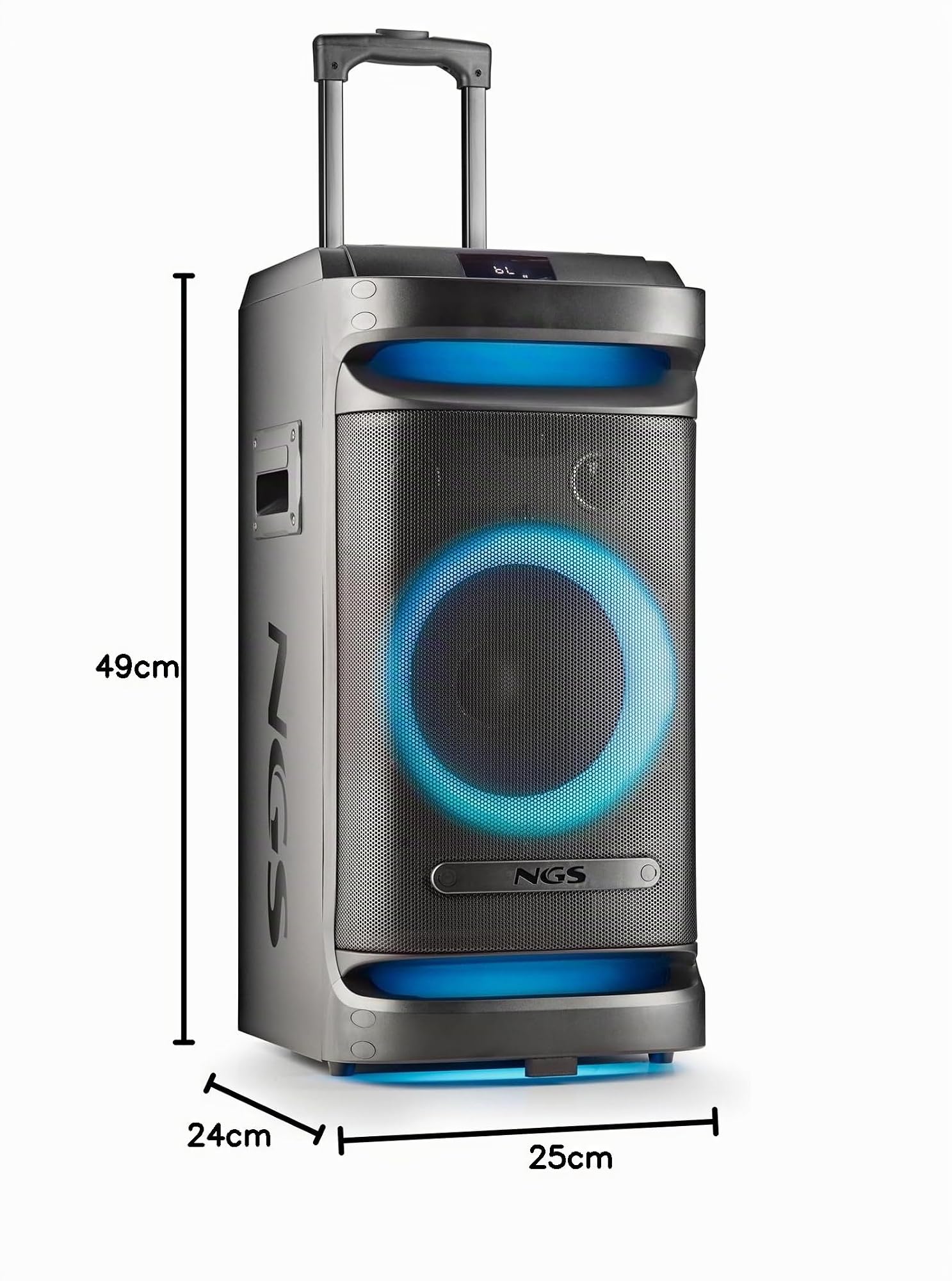 NGS Wild Space 1 – Haut-Parleur Portable Bluetooth 5.3 pour fêtes, 900 W, Caisson de Basses 10", lumières LED RGB, TWS, karaoké, Batterie 6H, Roues et poignée, Noir