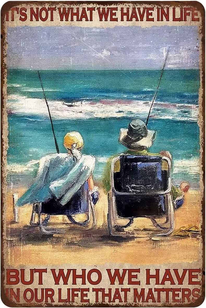 12x8in(30x20cm) Metal Tin Sign Seaside Fishing Ornament Funny Plaque Tin Vintage Tin Sign For Bathroom Kitchen Restaurant