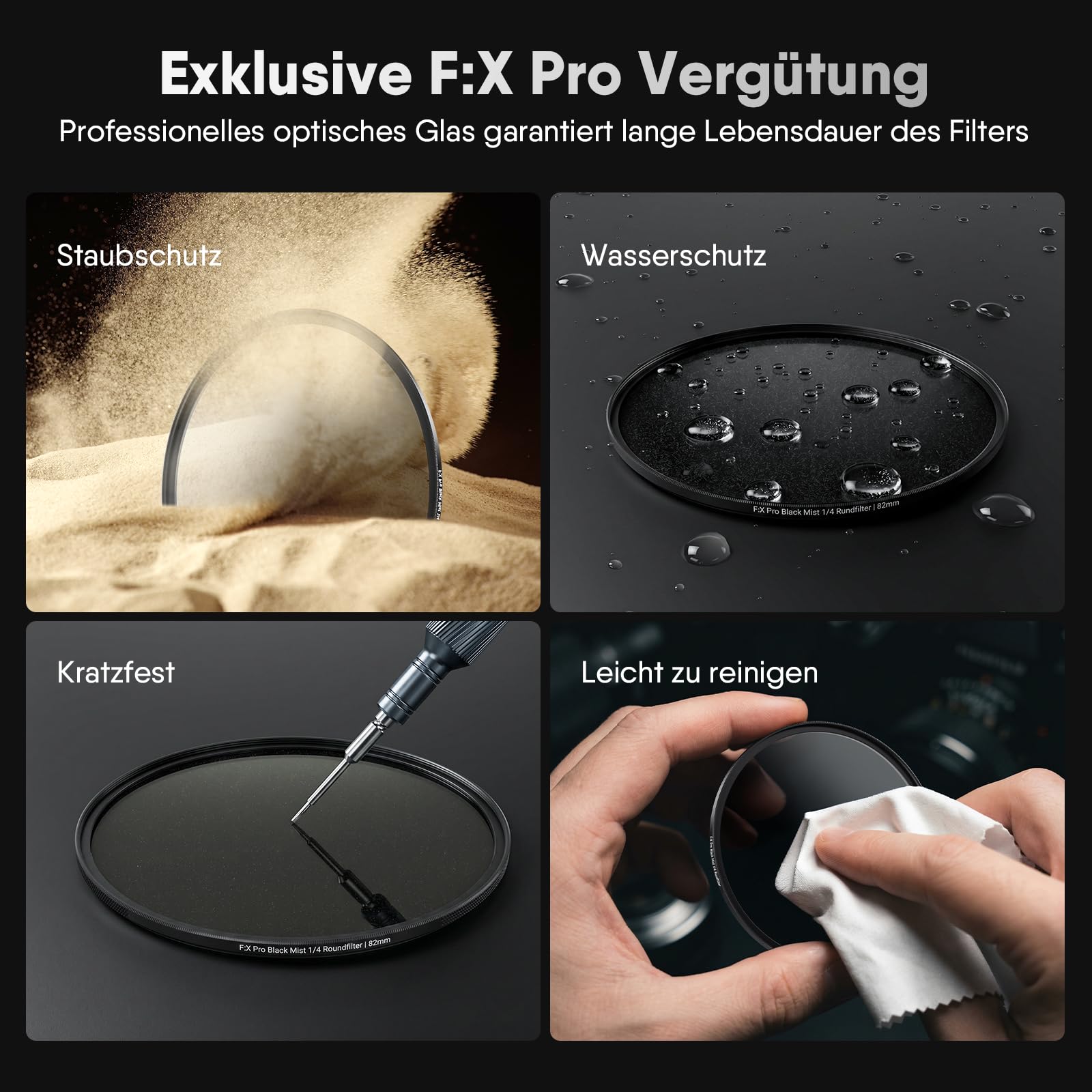 Rollei F:X Pro 77 mm Black-Mist Filter 1/4, Black Diffusion aus Professionelles Optisches Glas für Portraitfotografie Foto- und Videoaufnahme, Black-Mist-Diffusion-Filter-77mm