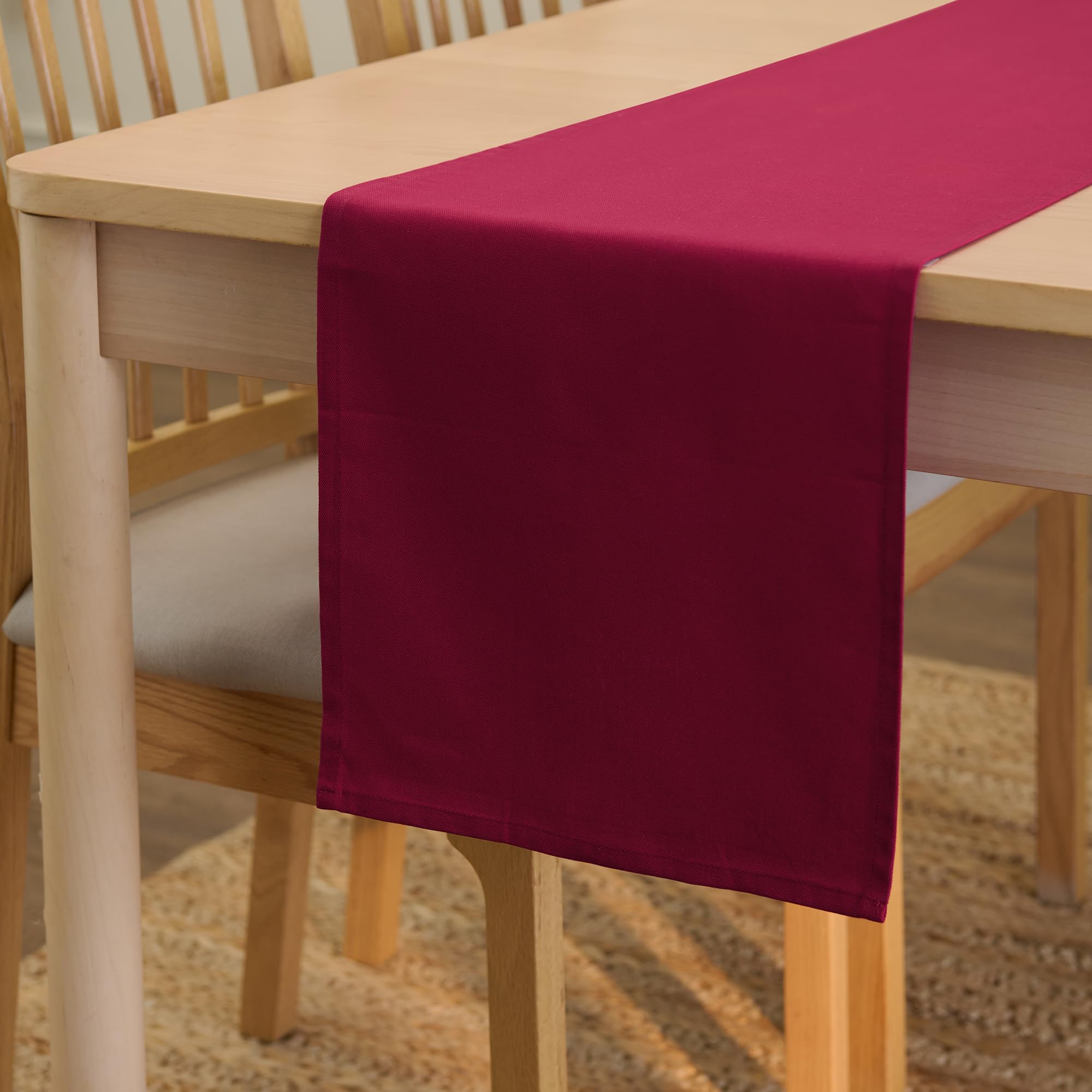 Encasa XO Table Runner 13x48 in Long | Cotton Canvas Fabric | Rich Maroon Solid Color | Machine Washable & Durable
