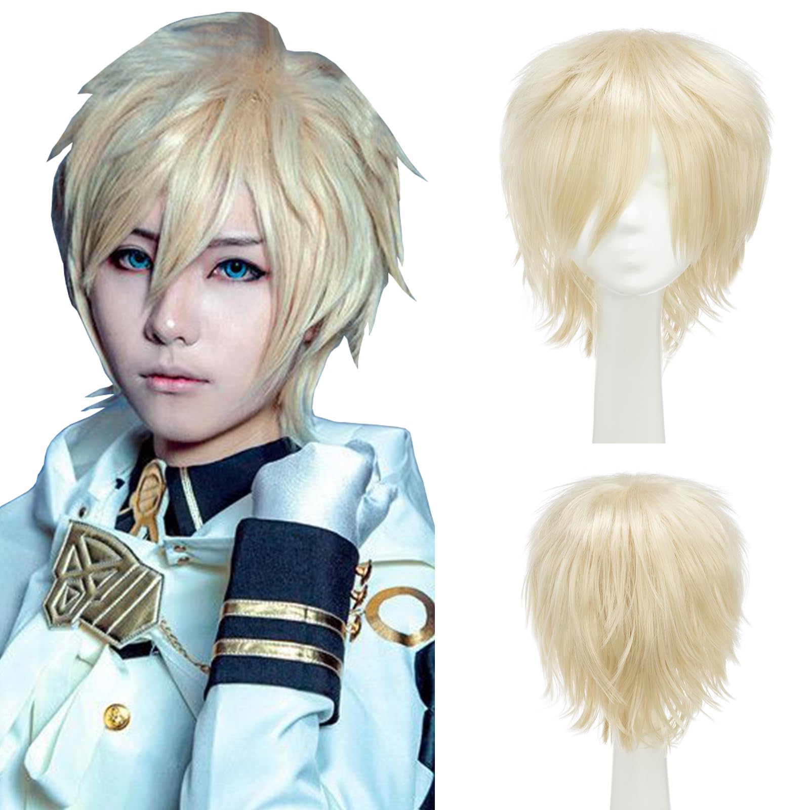 S-noilite Unisex Short Cosplay Wig Sandy Blonde Anime Wig With Bangs Men Womens' Fluffy Synthetic Hair Wigs For Halloweeen Party Denji Sanji Urahara