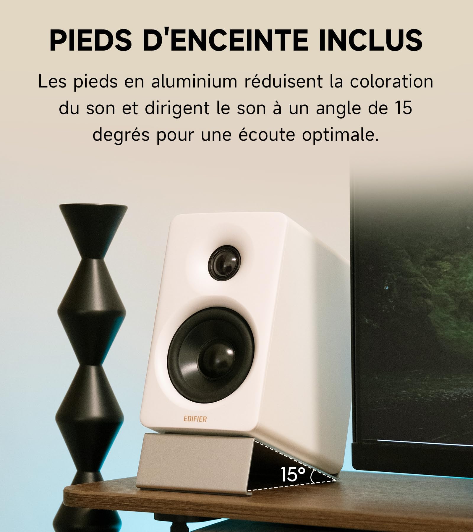 Edifier M60 2.0 Haut-parleurs Bibliotheques Bluetooth 5.3 66W RMS Audio Hi-Res LDAC Basses 3" Tweeter 1" USB-C AUX Blanc