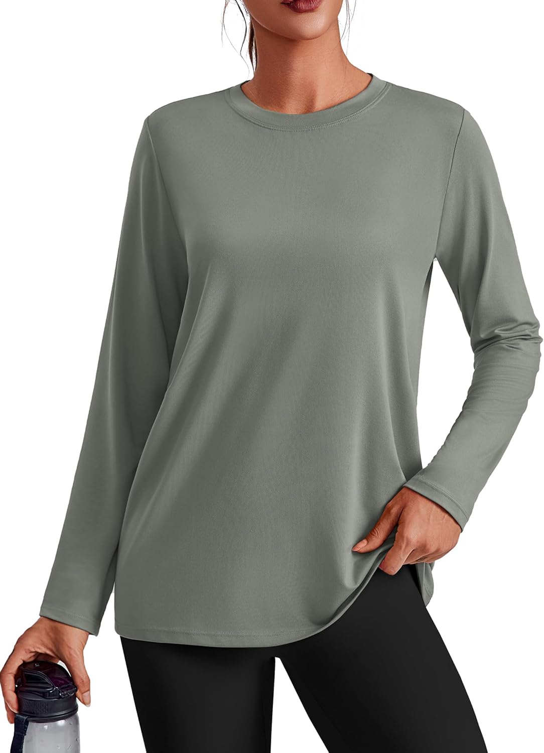 PINSPARK Workout Tops for Women Long Sleeve Yoga Shirts Crew Neck Athletic Top Loose Fit for Running Gym Hiking