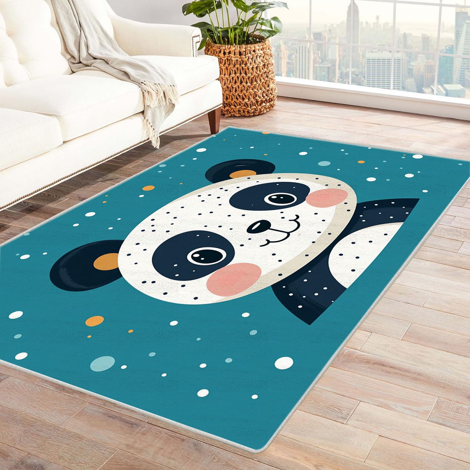 Tapis de salon animaux moderne noir pour chambre d'enfant et bureau