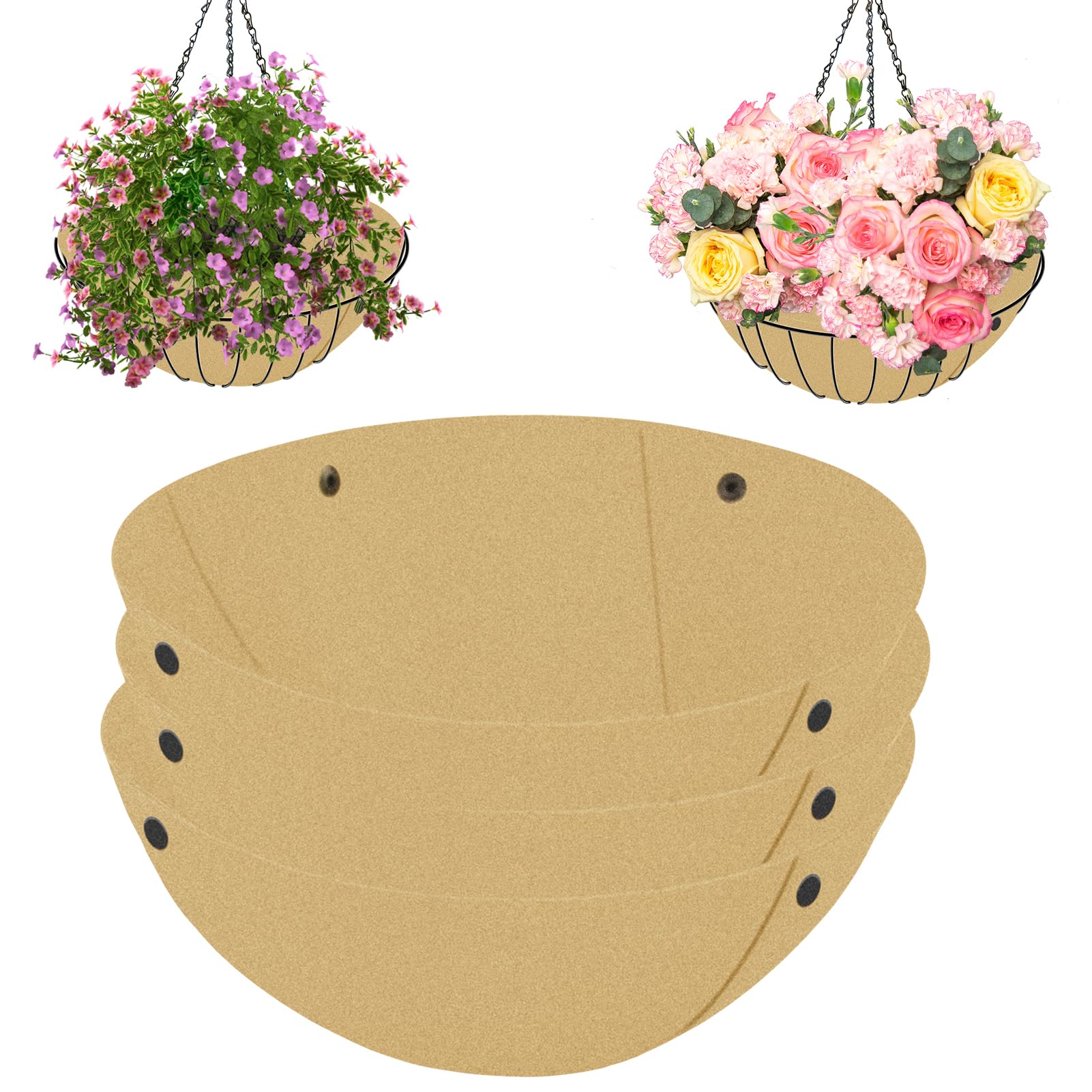 3PCS 12 Inch Round Hanging Basket Liners Fabric Hanging Plant Liners Non-Woven Planter Liners Beige Felt Liners Replacement Inserts for Hanging
