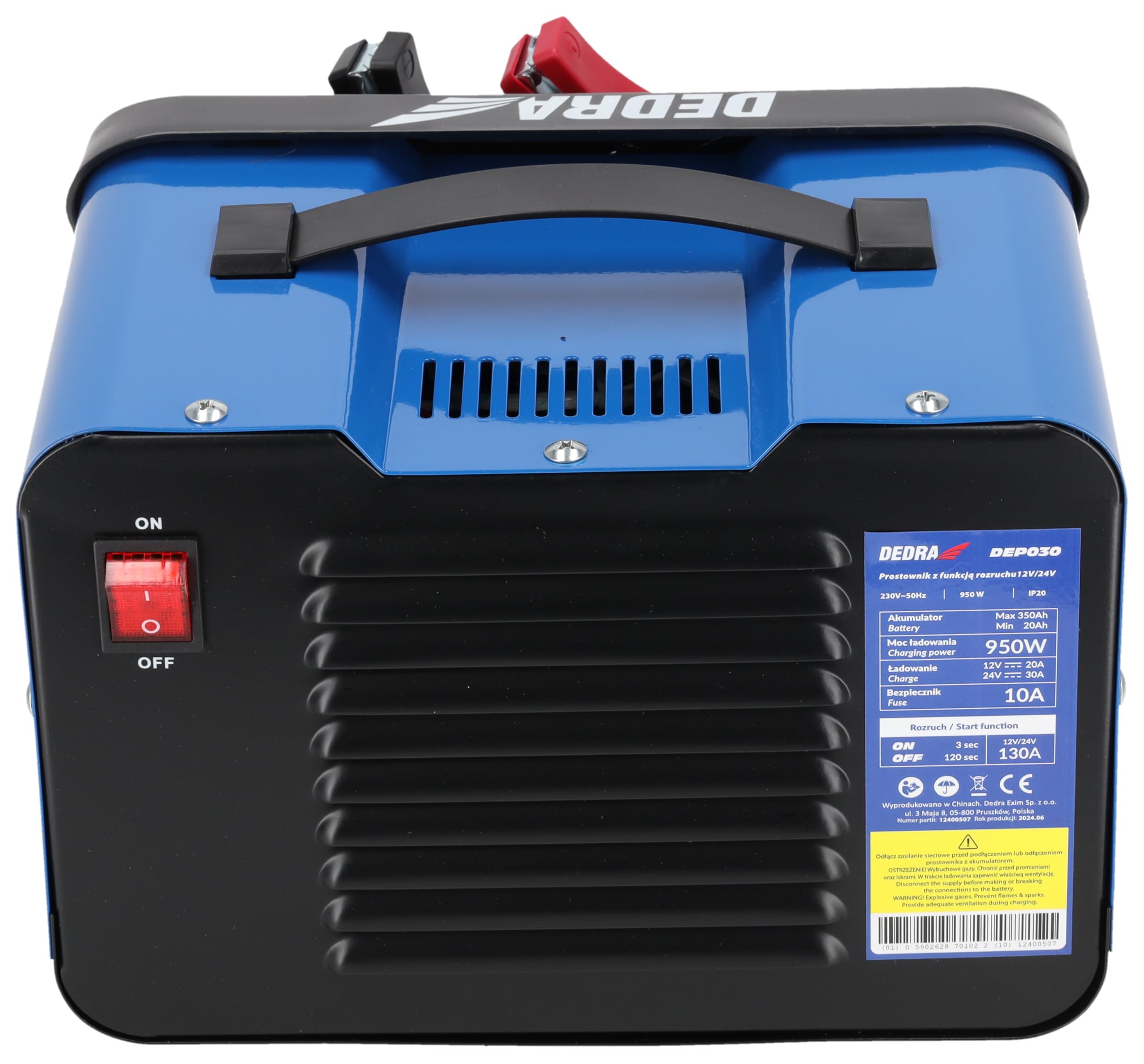 DEDRA Chargeur Démarreur 12/24V 30A Professionnel – Booster Batterie 400A Jusqu’à 350Ah – Fonction Désulfatation + Réparation – Câbles 2m Cuivre Pur, Écran LCDs, Bleu