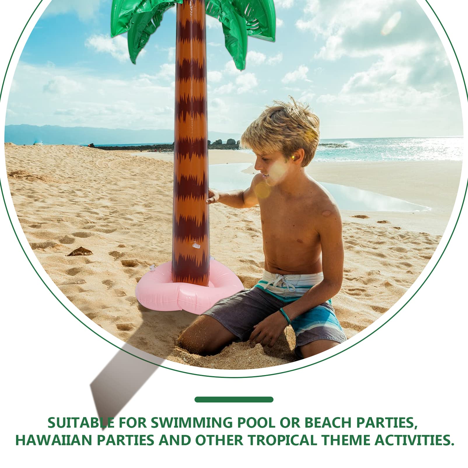 Albero Di Cocco Gonfiabile 90cm in Pvc Per Feste Hawaiane Tropicali, Decorazioni Per Feste in Spiaggia e Piscina, Set Da 3 Pezzi Accessori Per Eventi Estivi
