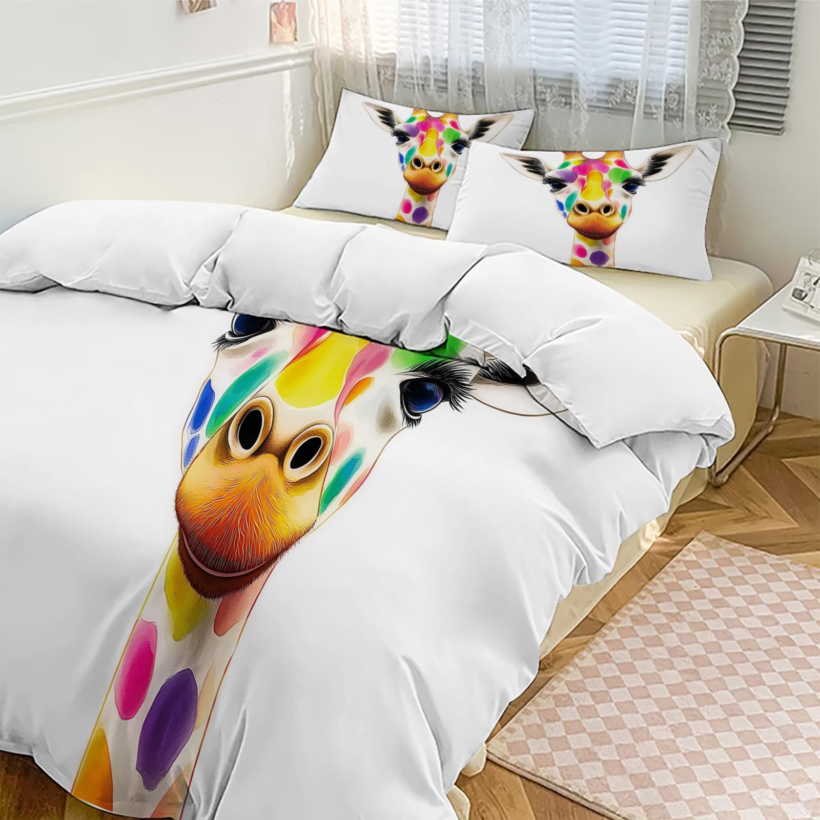 Parure Housse de Couette Girafe Imprimée 3D Chambre Adulte Chic Élégante