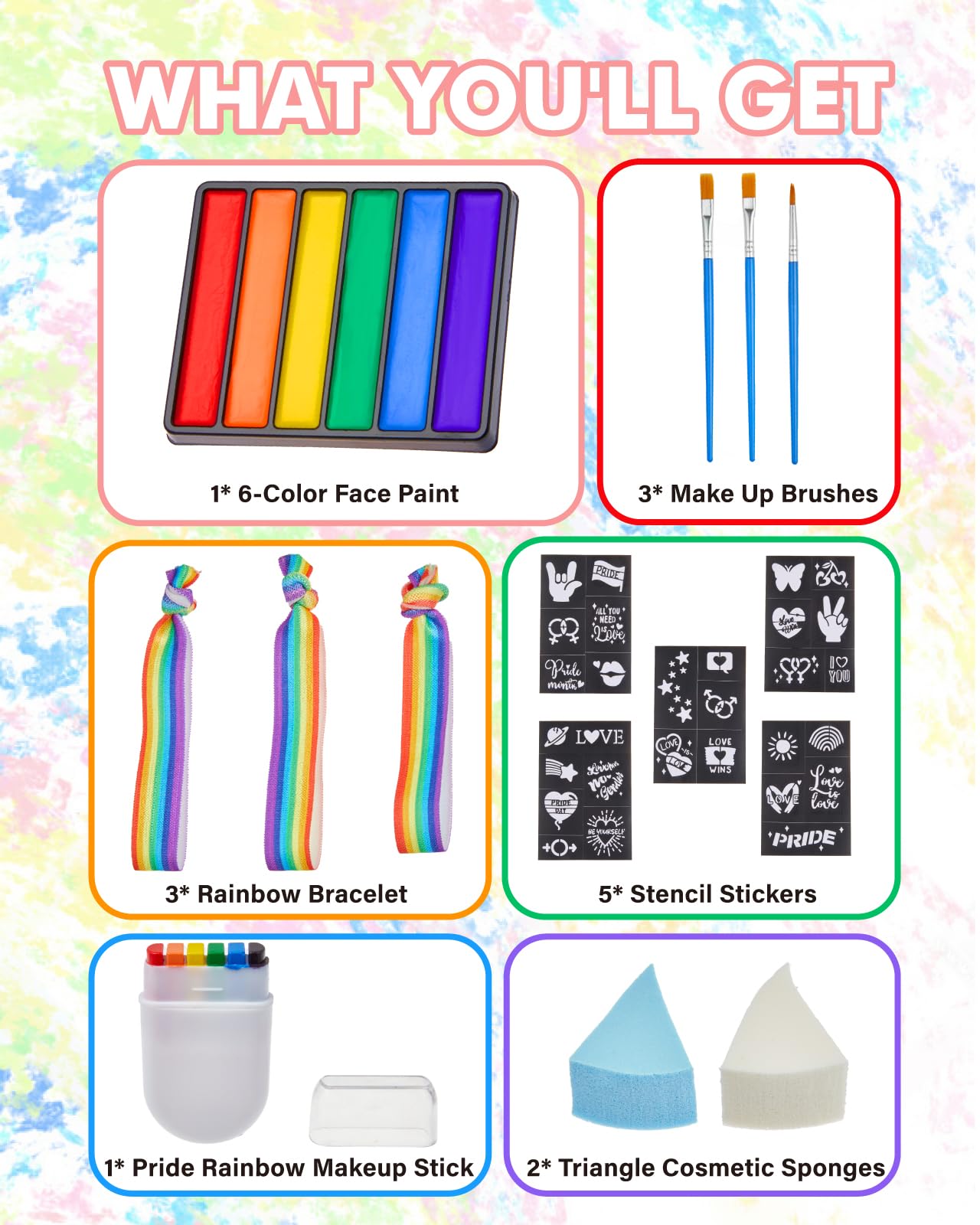 Creamify Pride Face Paint Kit - 6 Color Rainbow Face Body Paint with Pride Makeup Stick, Stencil Stickers, and Pride Bracelet - Perfect for Gay Pride Parade, Pride Month Celebrations and Party