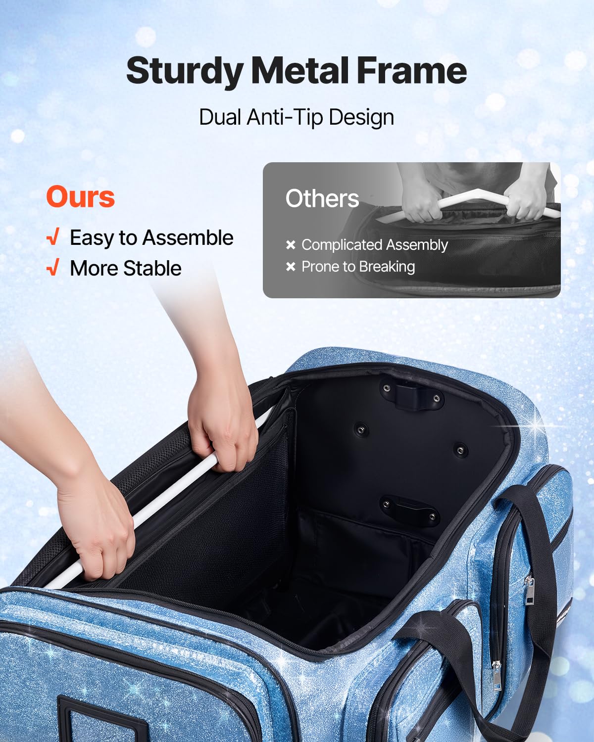 VEVOR Bolsa de Baile, con Perchero Ajustable en Altura, Bolsa de Lona con Ruedas de 74 cm, Puerto USB, Cortina de Privacidad, Ideal para Viajes y Competiciones, Azul Brillante, 730 x 430 x 380 mm