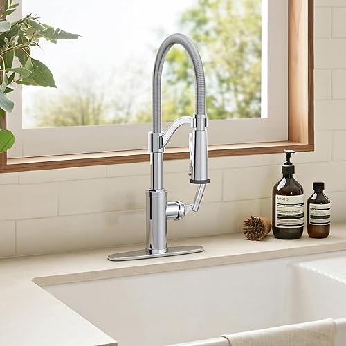 Miniatura 3 de Grifo de cocina con pulverizador, grifo de fregadero de cocina de un solo orificio con panel de 3 agujeros, grifo de cromo pulido para bares,