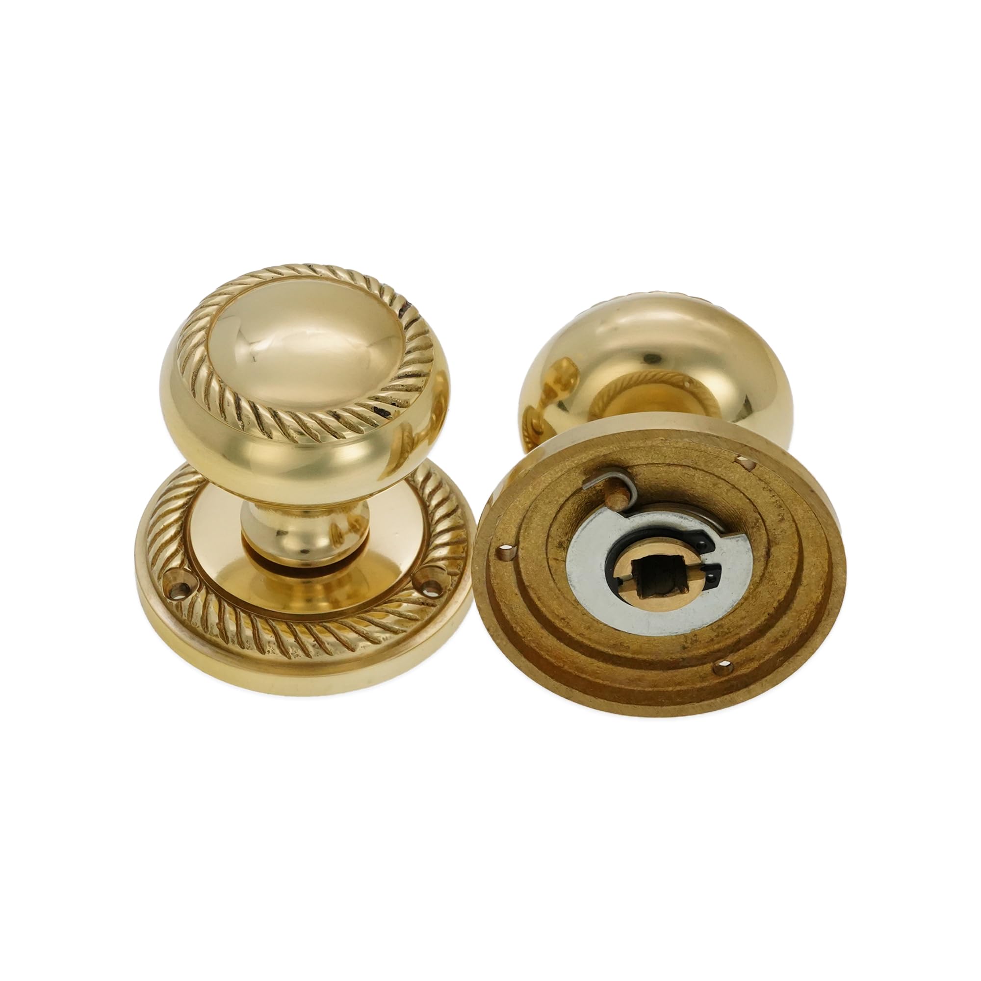 Türknauf-Set, massives Messing, robust, georgianisch, rund, 50 mm (poliertes Messing)