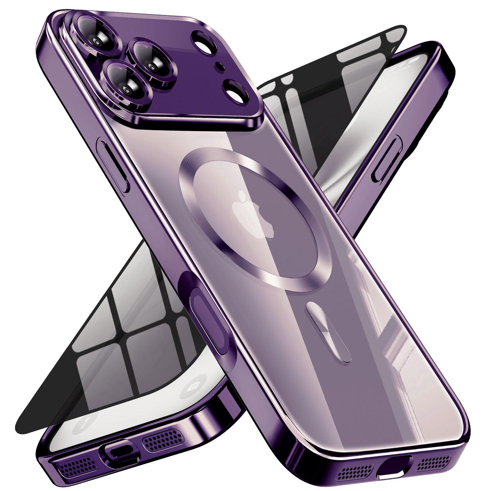 Magnetic for iPhone 17 Pro Max Case with Privacy Screen Protector &amp; Full Camera Cover,[Non-Yellowing] Shockproof Clear Phone Case Compatible with MagSafe Women Girls for iPhone 17 ProMax,Dark purple