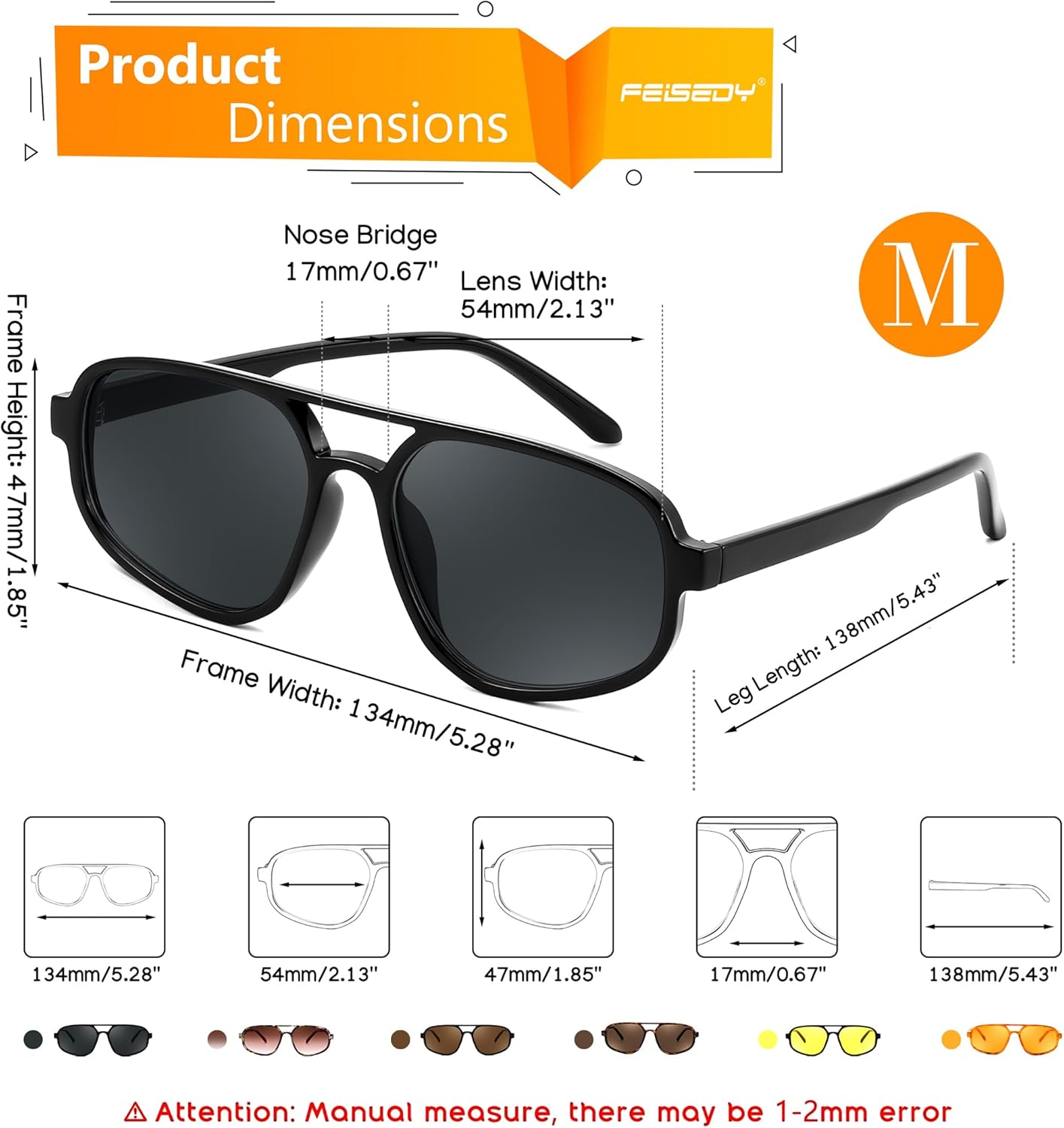 FEISEDY Retro Aviator Sunglasses for Women Men, Classic 70s Plastic Frame, UV400 Sun Glasses B0252 - Image 6