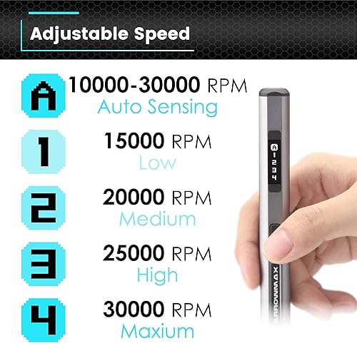Miniatura 24 de AM ARROWMAX - Mini bolígrafo de grabado con 42 puntas, herramienta rotativa, control de movimiento inteligente, OLED, Bluetooth, aplicación, carga