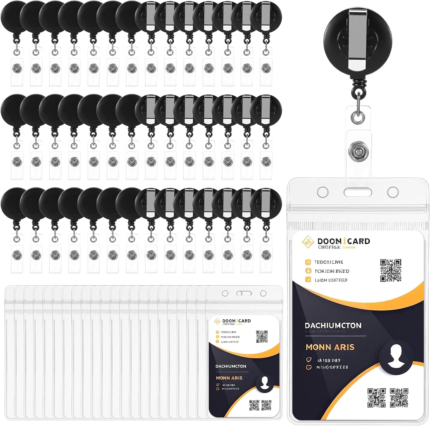 100 Pcs Retractable Badge Reels & ID Badge Holder Bulk, ID Clips Key Holders with Name Card Holder Retractable Badge Holders with Ring for or Nurse Office Work Employee Supplies(Black)