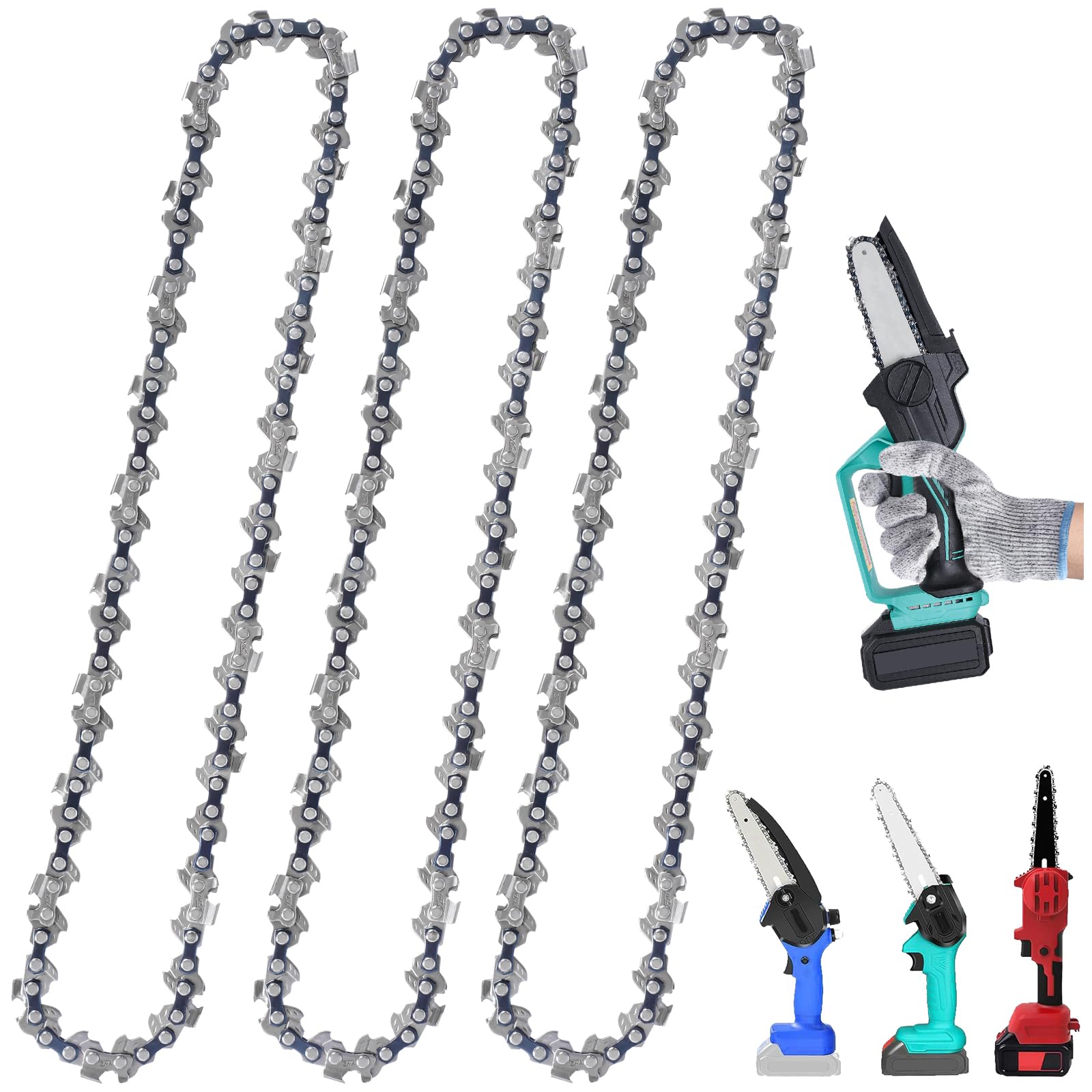 3pcs 8 Inch Chainsaw Chain, Chainsaw Blade Replacement Saw, Conductive Saw Chain Repair Accessories for Small Chainsaw Cordless, Nursery Trimming and Tree Pruning (8inch)