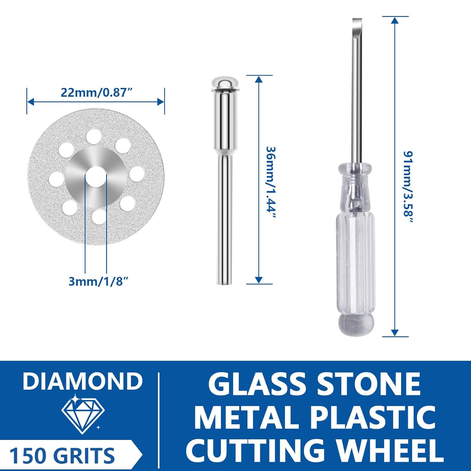 20pcs 545 Diamond Cutting Wheel Cut Off Discs Coated (22mm) for Dremel Rotary Tool with 402 Mandrel (3mm) 4pcs and Screwdriver for Cutting Glass, Stone, Ceramic, Marble, Tile, Plastic