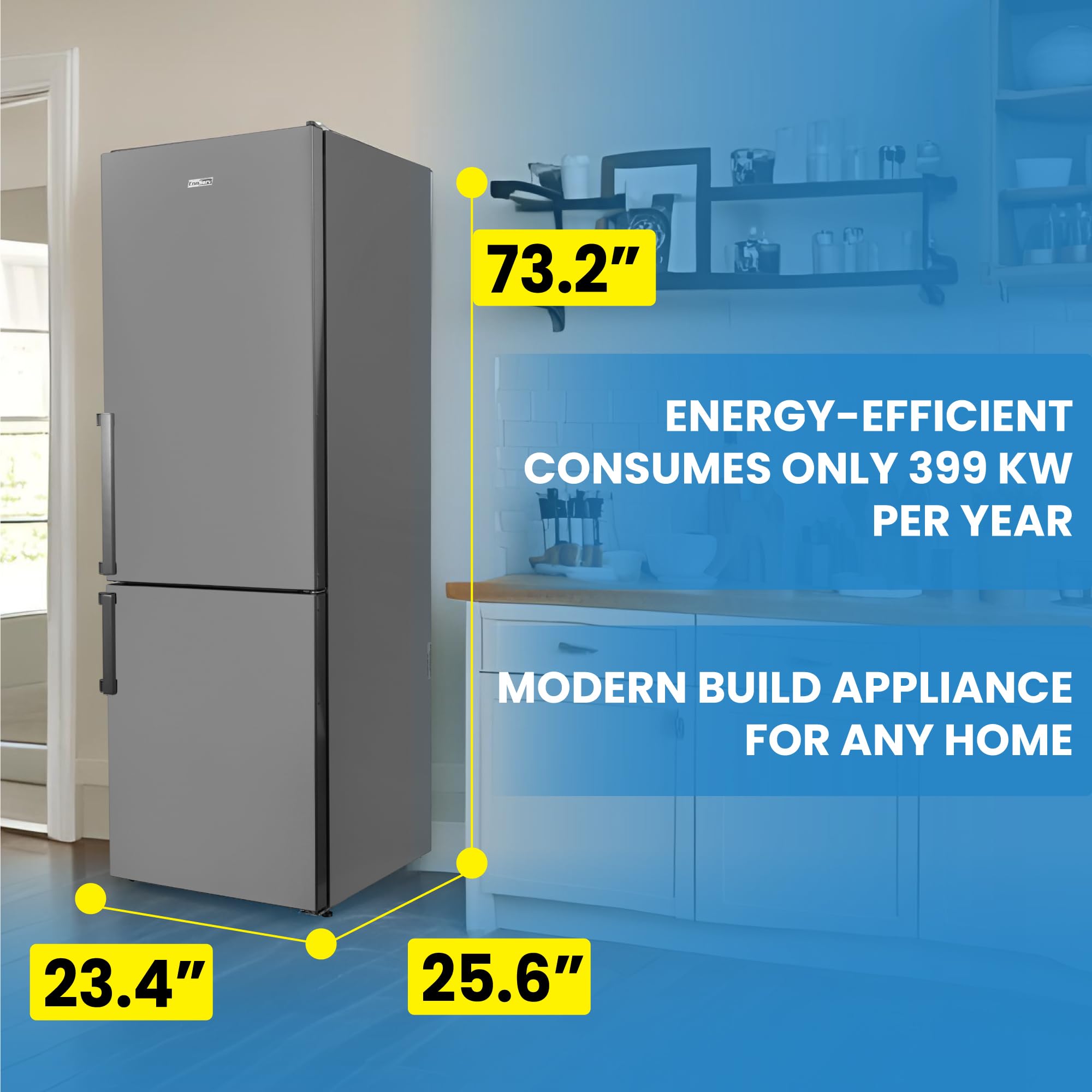 Conserv 12 cu.ft. Frost free Bottom Freezer Refrigerator with V-Move Handle, Reversible Door GARAGE READY E-Star (Titanium) on Fridge.com