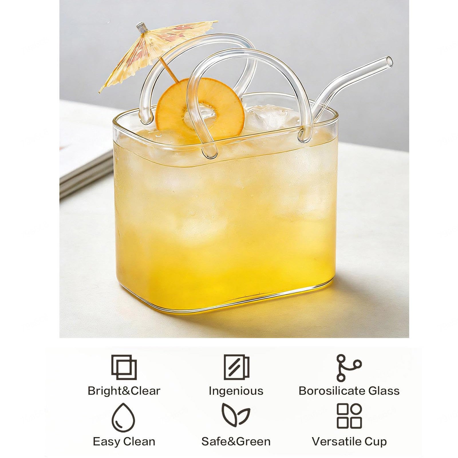 Gläser Handtasche für Getränke Handtaschenbecher mit Strohhalm Handtaschen-Glas für Getränke 2-in-1-Cocktailglas für Cocktails, Saft & Blumen,4pcs
