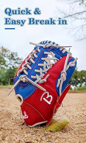Miniatura 4 de Beoub Guante de béisbol de sóftbol de cuero real, para jóvenes, adultos, hombres, mujeres, Outfield Infield Fielding