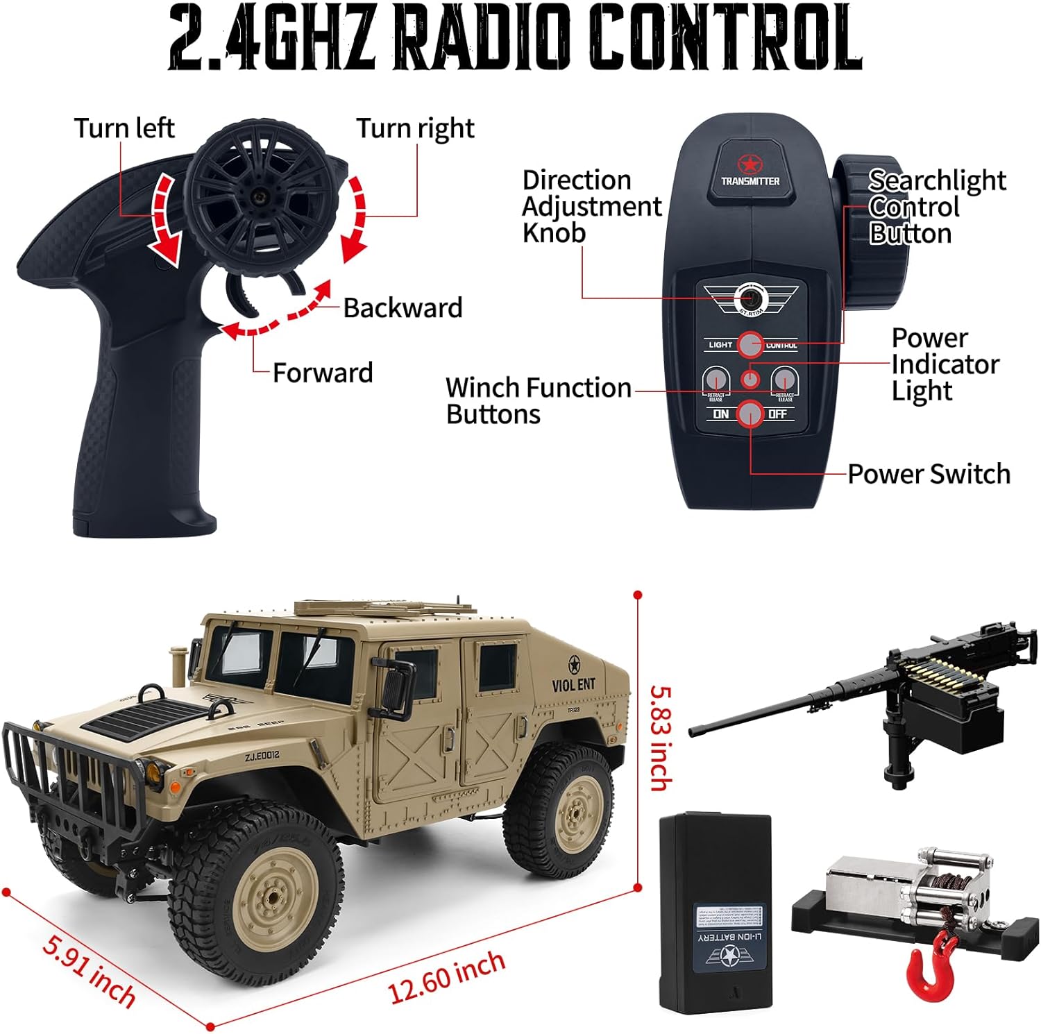 Remote Control Truck-4x4 Off-Road RC Trucks Army Rock Crawler Humme, RTR 40Mins Play Time All Terrain RC Off Road Jeep Cars with Winch,Lights&Openning Door, Military Armored Vehicle Toys Gift for Boys
