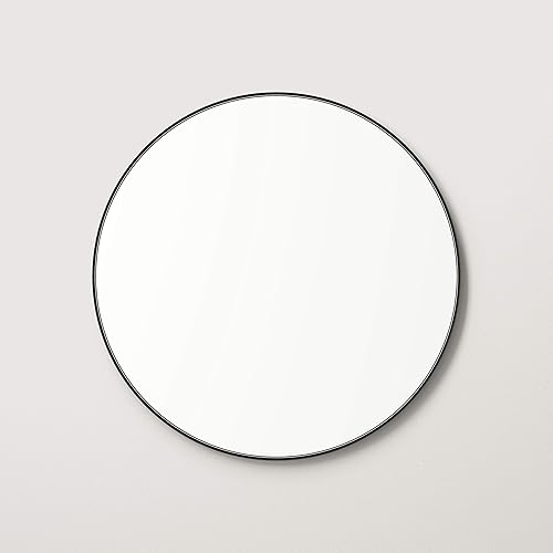 Miniatura 9 de Better Bevel - Espejo con marco de metal negro de 24 x 24 pulgadas, espejo redondo para pared de baño