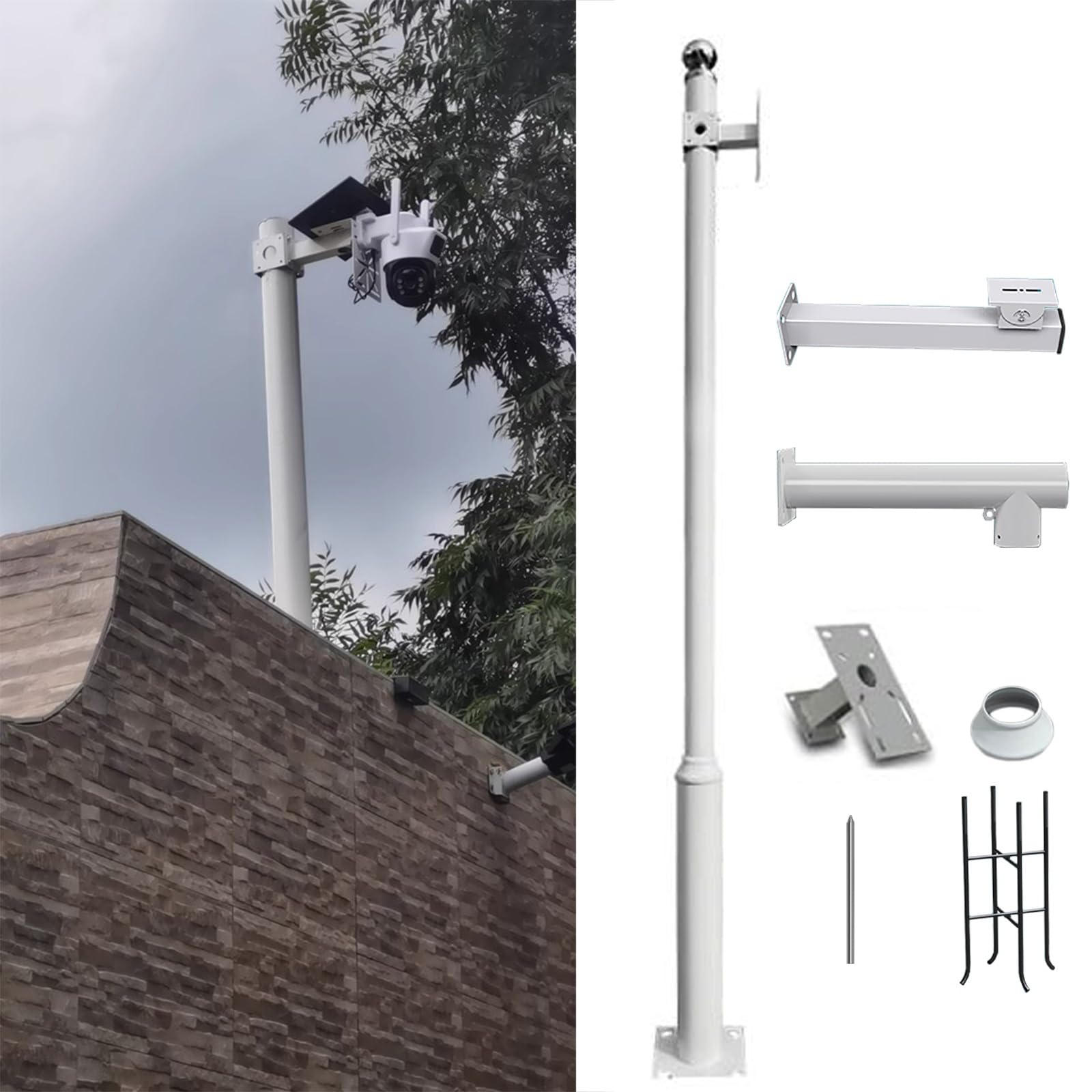 Support de montage CCTV exterieur ERRULAN poteau de camera de securite blanc 5m
