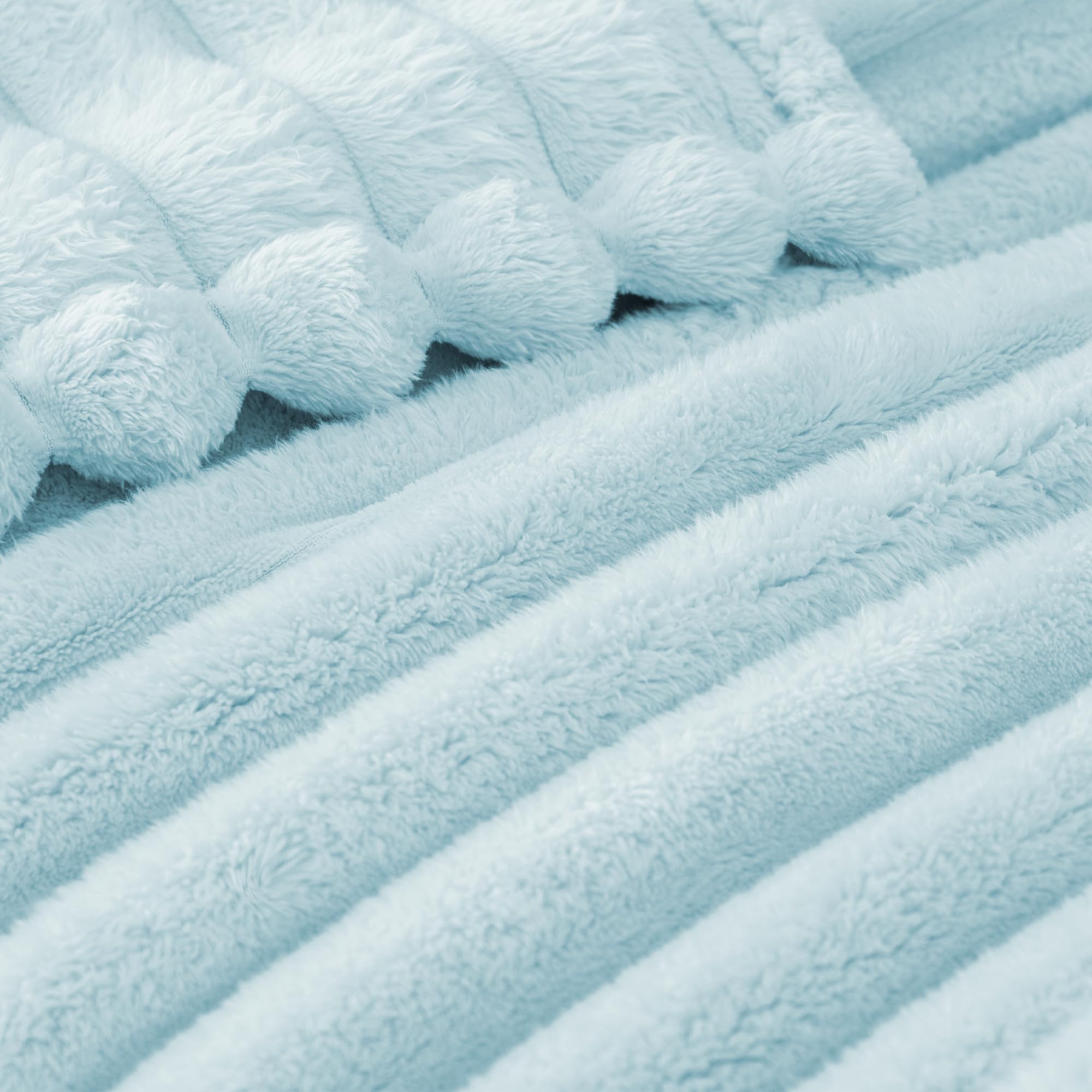 Exclusivo Mezcla Coperta Plaid Pile di Flanella per Divano, 130x150 CM Coperta Letto Singolo con Righe Jacquard, Accogliente e Leggero, Azzurro