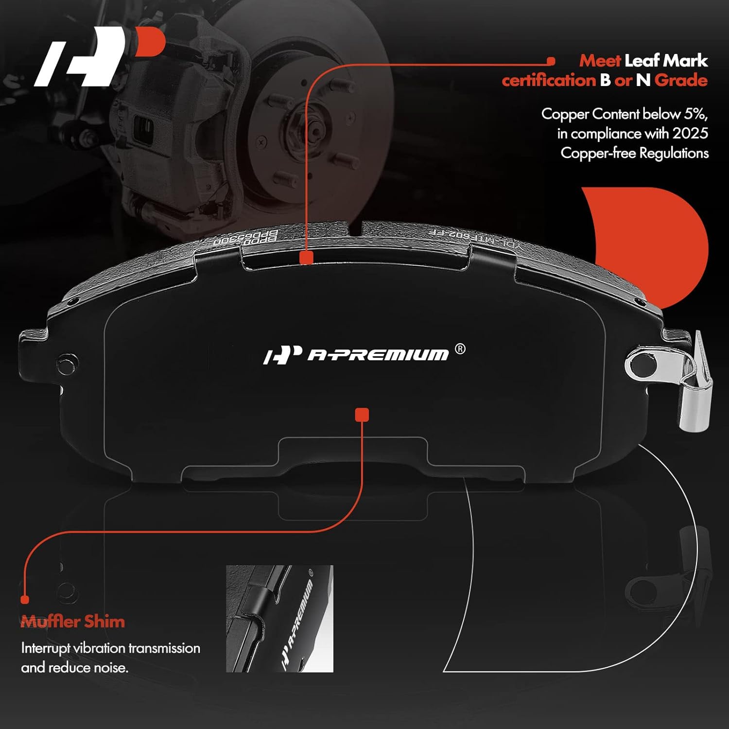 A-Premium Front Ceramic Brake Pads Set Compatible with Infiniti, Nissan and Suzuki Models - G20 1999-2002, I30 1996-1999, Altima 1993-2001, Maxima 1989-1999, Sentra 2000-2006, SX4, 4-Pack
