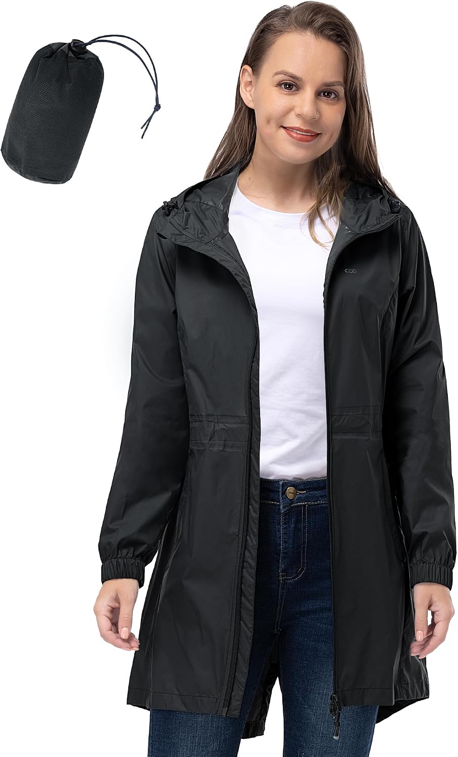 33,000ft Women&amp;#39;s Waterproof Long Rain Coats Packable Rain Jacket with Hood Trench Coats Windbreaker