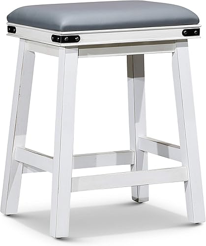 Miniatura 28 de DTY Indoor Living Cortez Taburete de cuero regenerado, acabado blanco, altura de mostrador de 24 pulgadas, asiento de cuero negro Acabado blanco