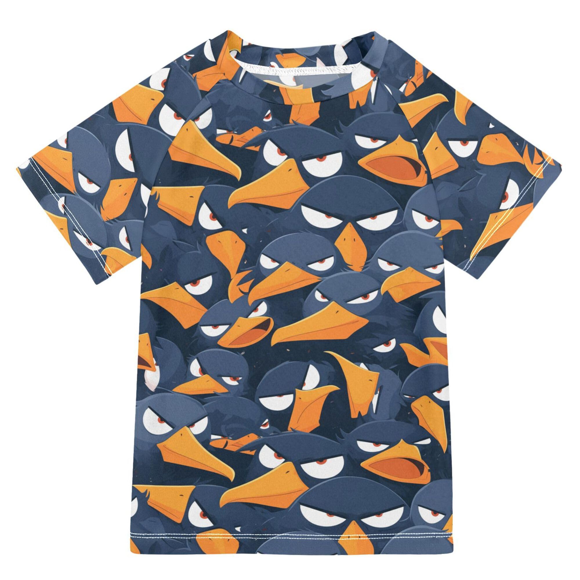 Cartoon Albatross Black Bathing Suit Girls Sun Protection Shirts Swimwear Beach Tops 3T