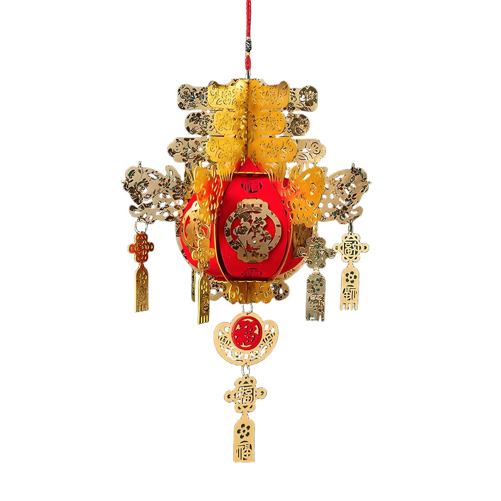 SBZIOJHDR Chinese-style lanterns, Luxury Palace Lantern, Exquisite Gold Chinese with Fu, Party Decorations(D,12in)