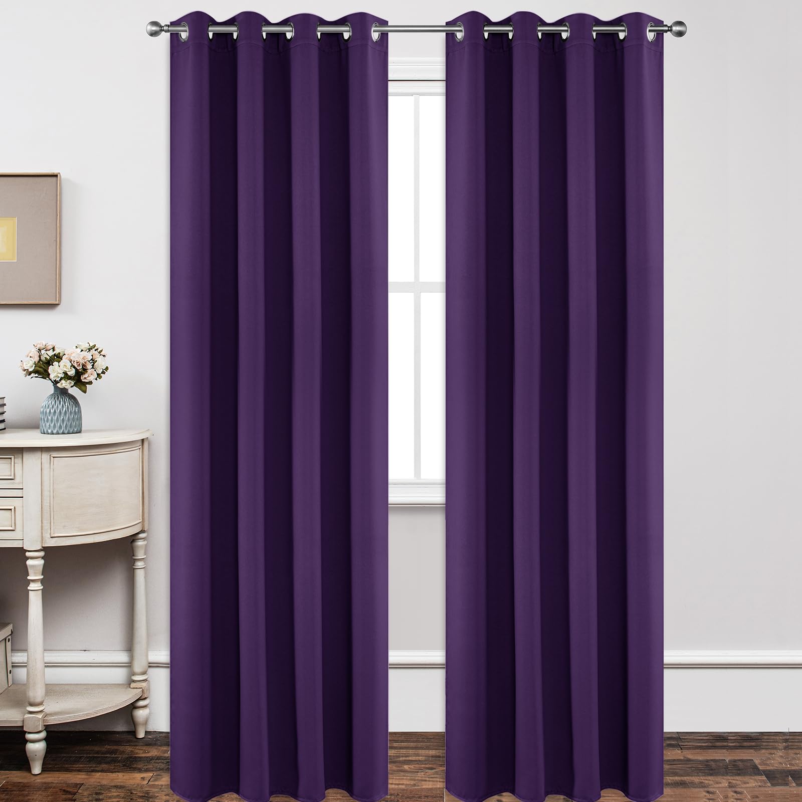 Joydeco Cortinas Opacas 2 Piezas, Cortinas Dormitorio con Ojales Anti Luz Cortina Termica Aislantes Frio y Calor para Salon Curtains Blackout(Morado Oscuro,2x140x260cm)