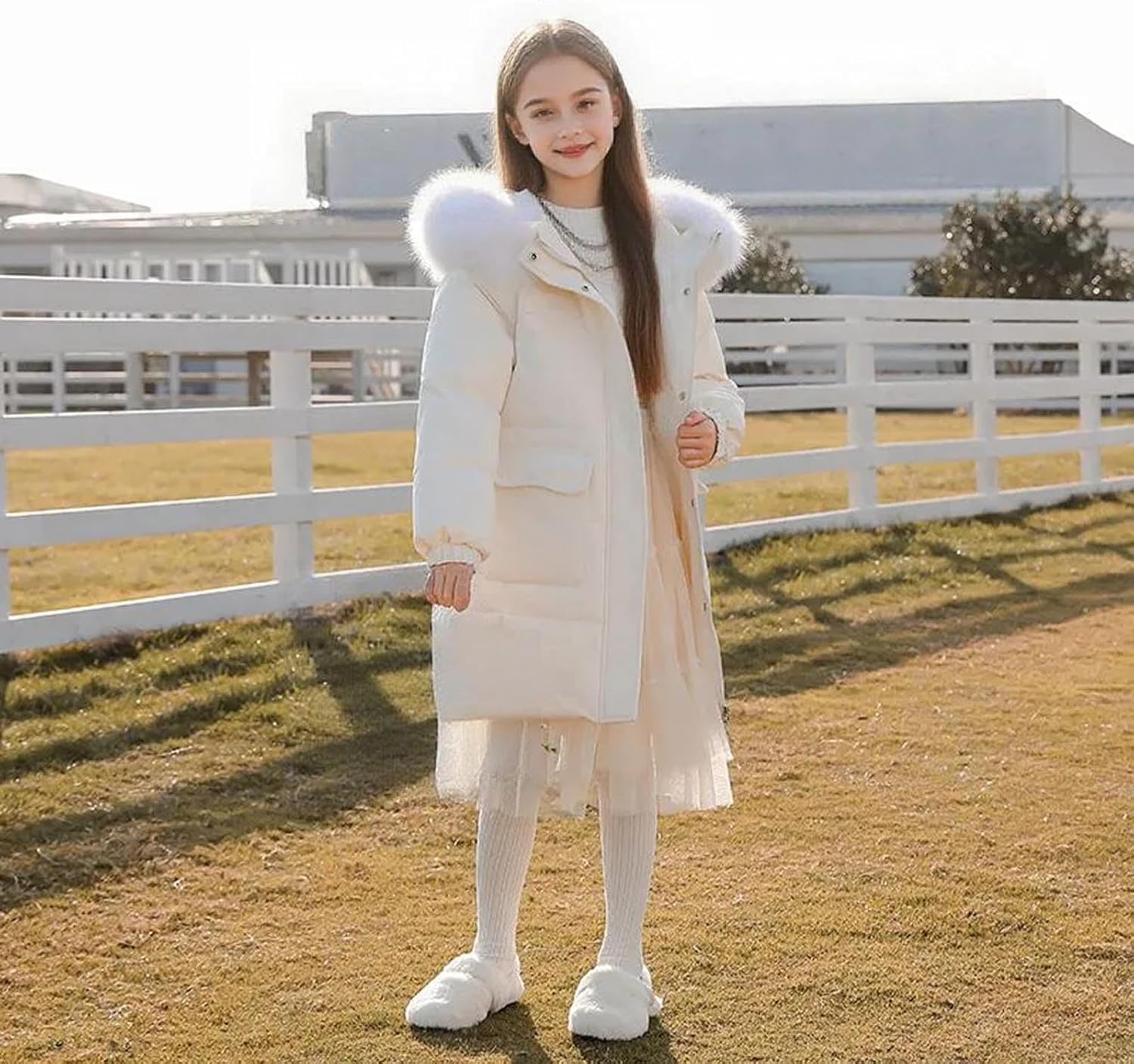 Girls' Long Winter Coats Quilted Warm Cotton Jacket Thicken Puffer Hooded Jacket Down Coat Size 3-15 Years