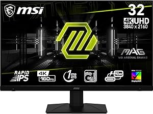 MSI MAG 322UPF 32″ UHD Gaming Monitor – IPS Rapid Panel (3840 x 2160), 160 Hz / 1ms GtG, 125.7% sRGB, Frameless Design, Di…