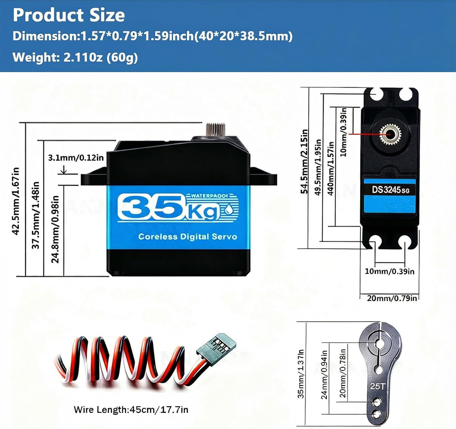 2-Pack 35kg high Torque Coreless Motor servo Metal Gear Digital and Stainless Steel Gear servo arduino servo for Robotic DIY,RC car (Control Angle 270°)