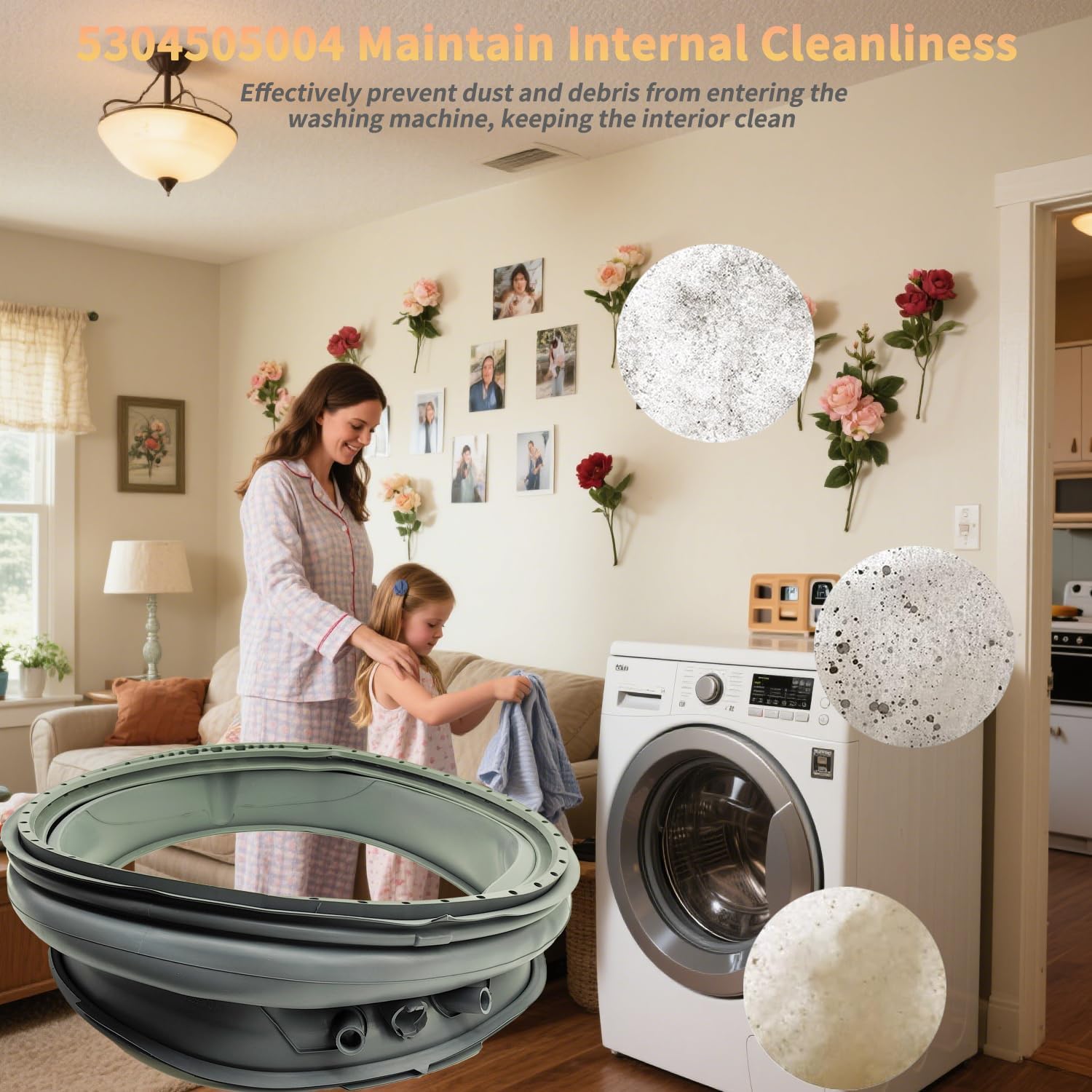 Upgraded 5304505004 Washer Door Gasket Replacement Compatible with Frigidaire Electrolux Door Seal Front Load Washing Machine Door Bellow Boot Gasket Replace Parts of 5304516744 & 5304505239 - Grey