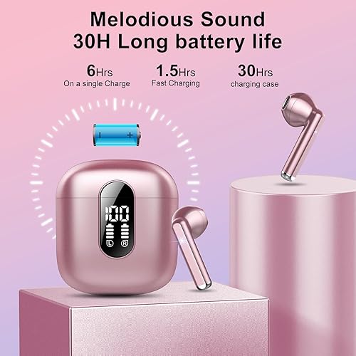 Miniatura 4 de Jesebang Auriculares inalámbricos, auriculares Bluetooth 5.3 2024, auriculares estéreo con micrófono ENC, auriculares inalámbricos con pantalla LED