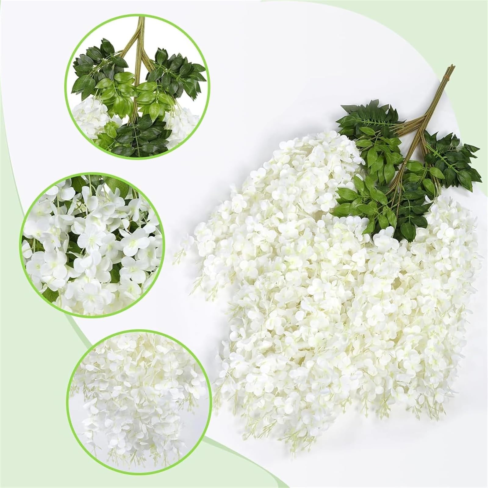 Kunstblumen künstliche Glyzinien Blumen, Girlande Pflanze gefälschte hängende Blumen Rebe Künstliche Wisteria Girlande für Hochzeit, Geländer, Zuhause, Büro, Party, 110CM (60PCS/Weiß)