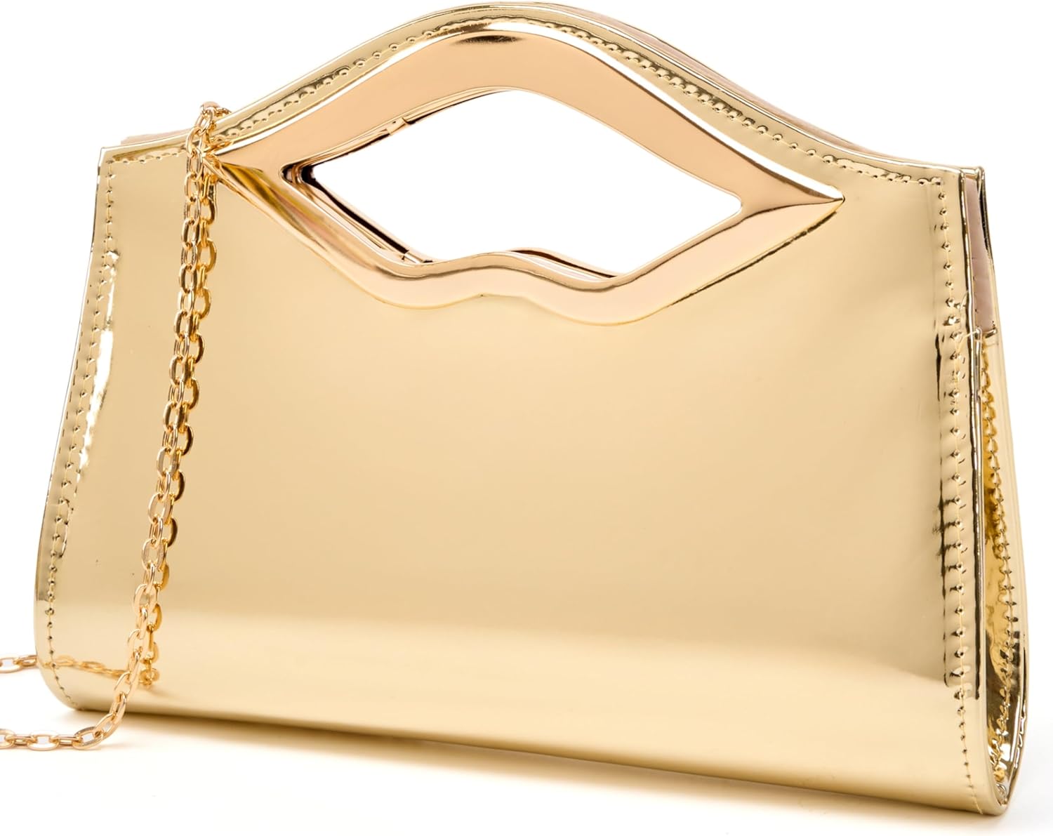 Gurina Patent Leather Clutch for Women with Lips-Shaped Handle​ & Detachable Chain, Perfect for Wedding, Party & Prom