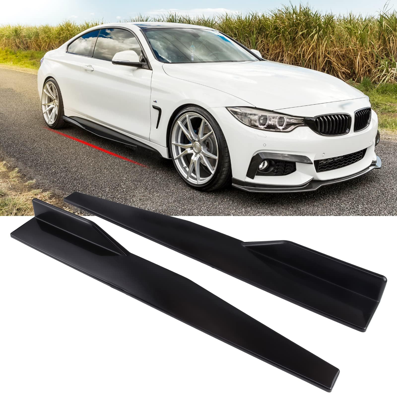 2Pcs 29" Side Skirt Extension Splitter Rocker Winglet Diffuser Lip Wing Panel Body Kit Compatible with Most Cars Universal Fit Gloss Black