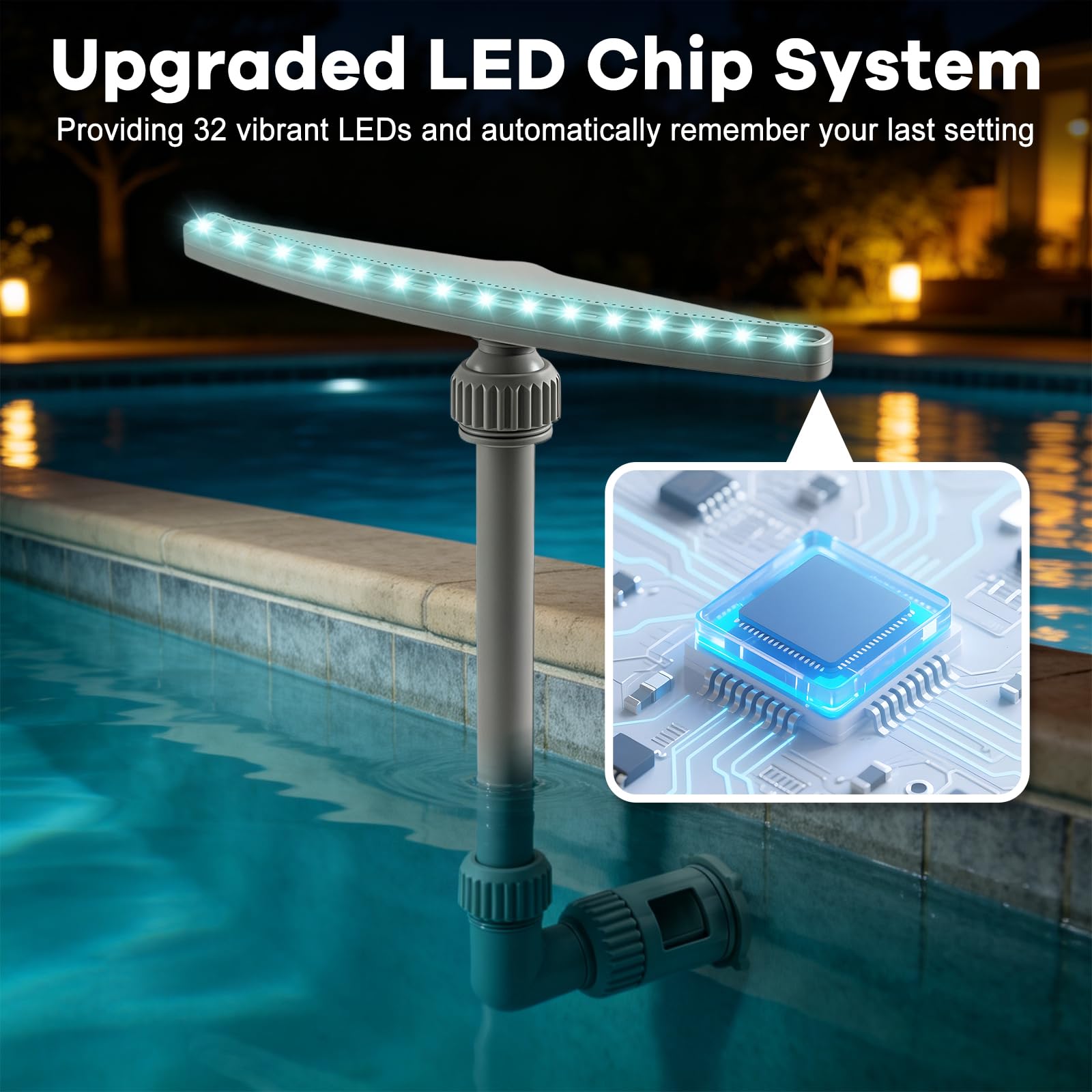 Fontana per piscina a energia solare con illuminazione, altezza regolabile da 40 a 69 cm, fontana a spruzzo per piscine, fontana a 360°, per piscine da terra e da incasso