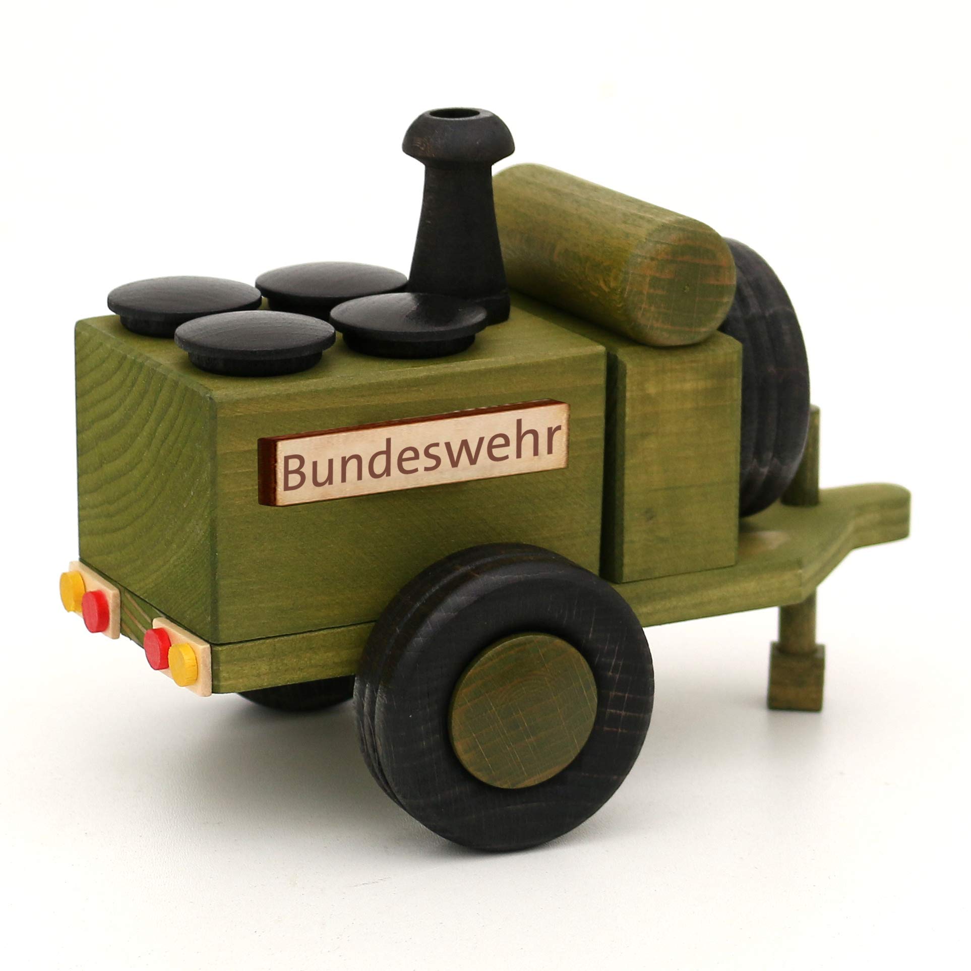 Holz Räucherfigur Gulaschkanone - Bundeswehr - in grün/schwarz, L/B/H: 18 x 11,5 x 13 cm.