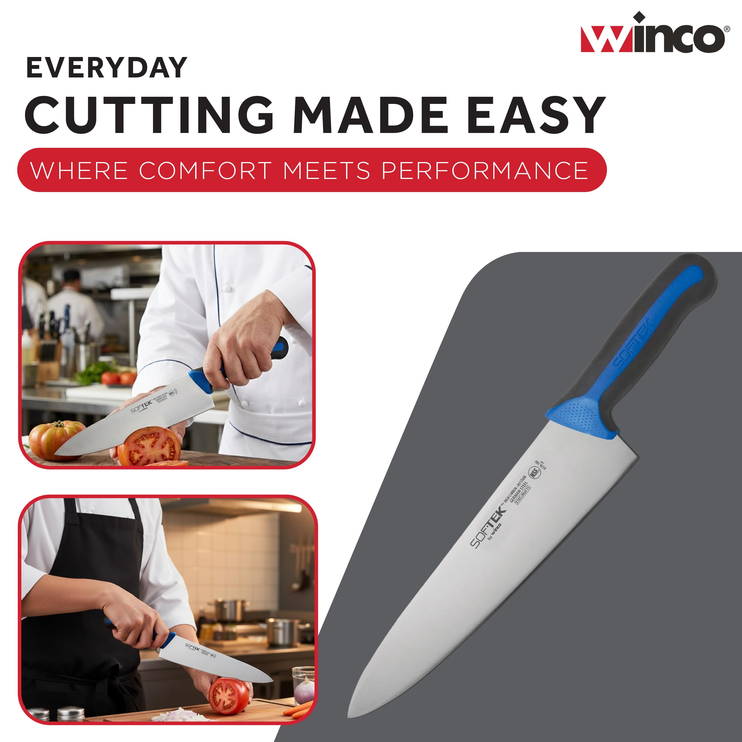 Winco 10" Blue Chef's X50 Cr MoV15 German steel Knife, Soft Grip Handle — Amazon image 6